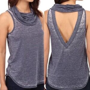 Chaser NWT Vintage Jersey Open Back Cowl Neck Shirttail Tank Top Blue Sz Medium